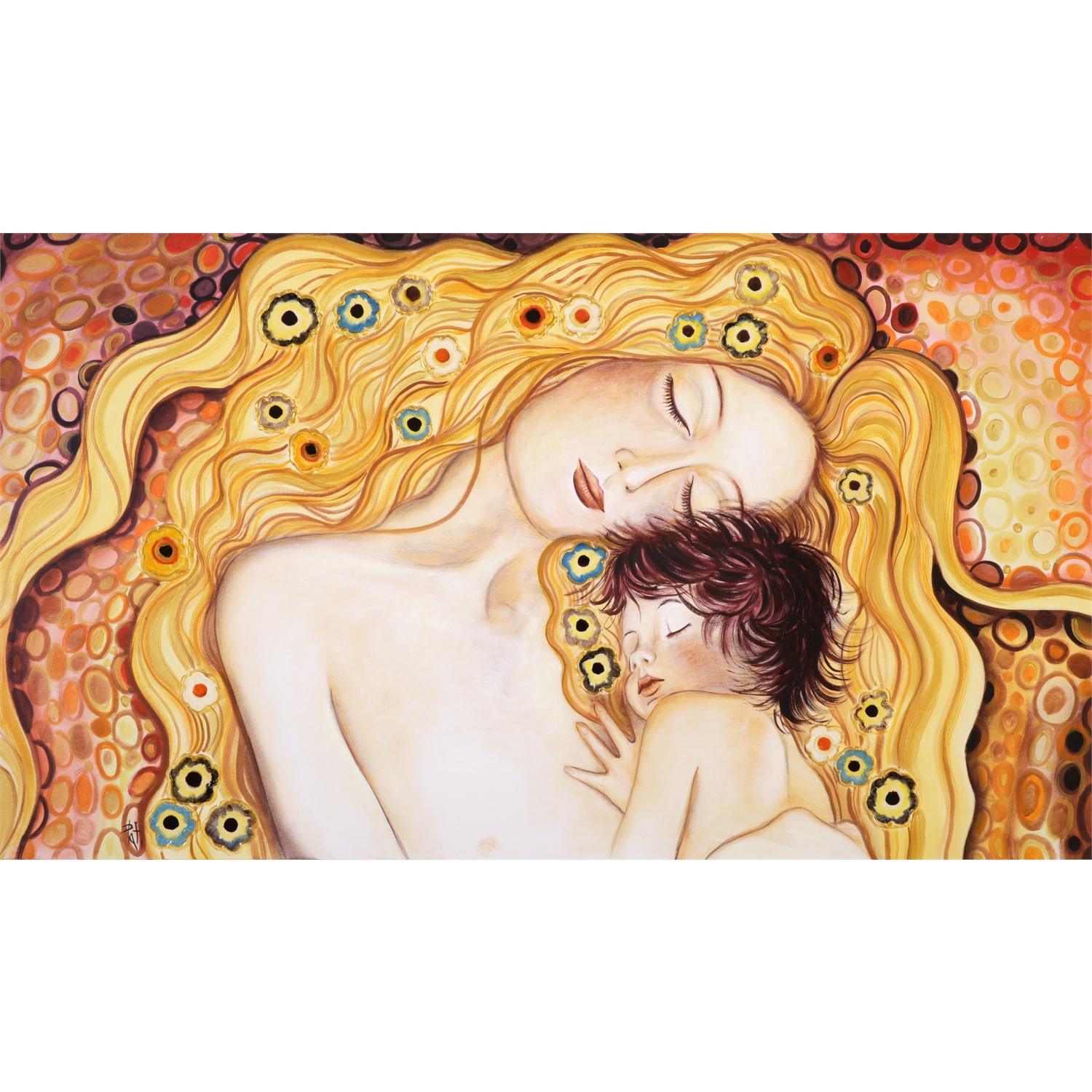 TramArt quadro moderno con maternità di Klimt Arancio