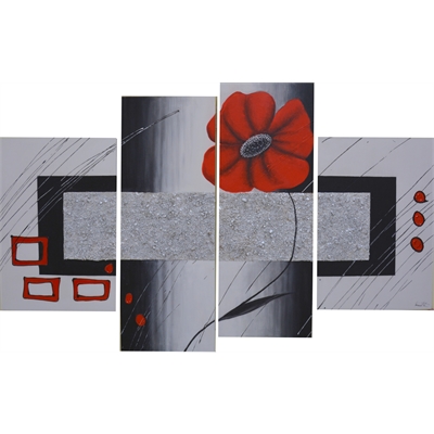Quadro moderno astratto rosso floreale modulare